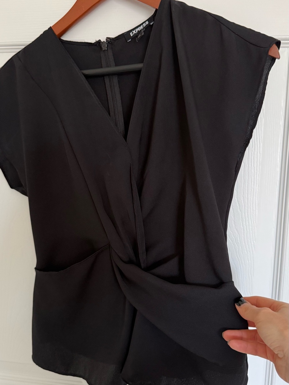 Express Black Draped Twist-Front Blouse